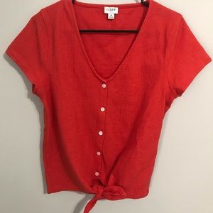 J. Crew Red/Orange Tie Front Top